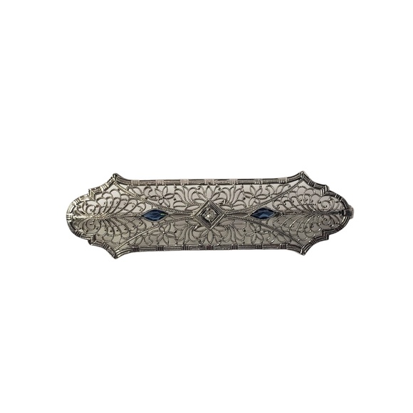 Vintage 10 Karat White Gold Filigree Diamond Brooch/Pin #12975